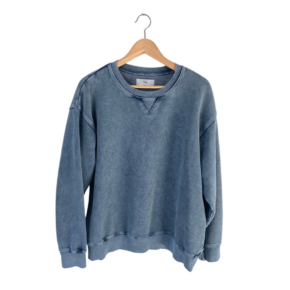 Aritzia TNA Blue Acid Wash Crew Neck Sweatshirt Pullover Comfy Casual - Large